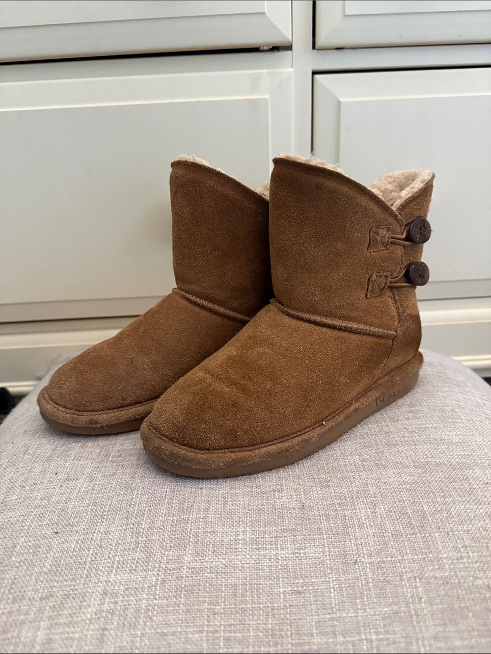 BearPaw Kids Brown Suede Button Short Boots
